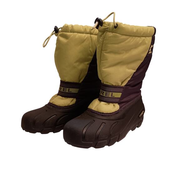 Sorel Kids Snow Boots Yellow/Lime Green Wind Water Resistant Lugged Sole sz 5 - Picture 2 of 5